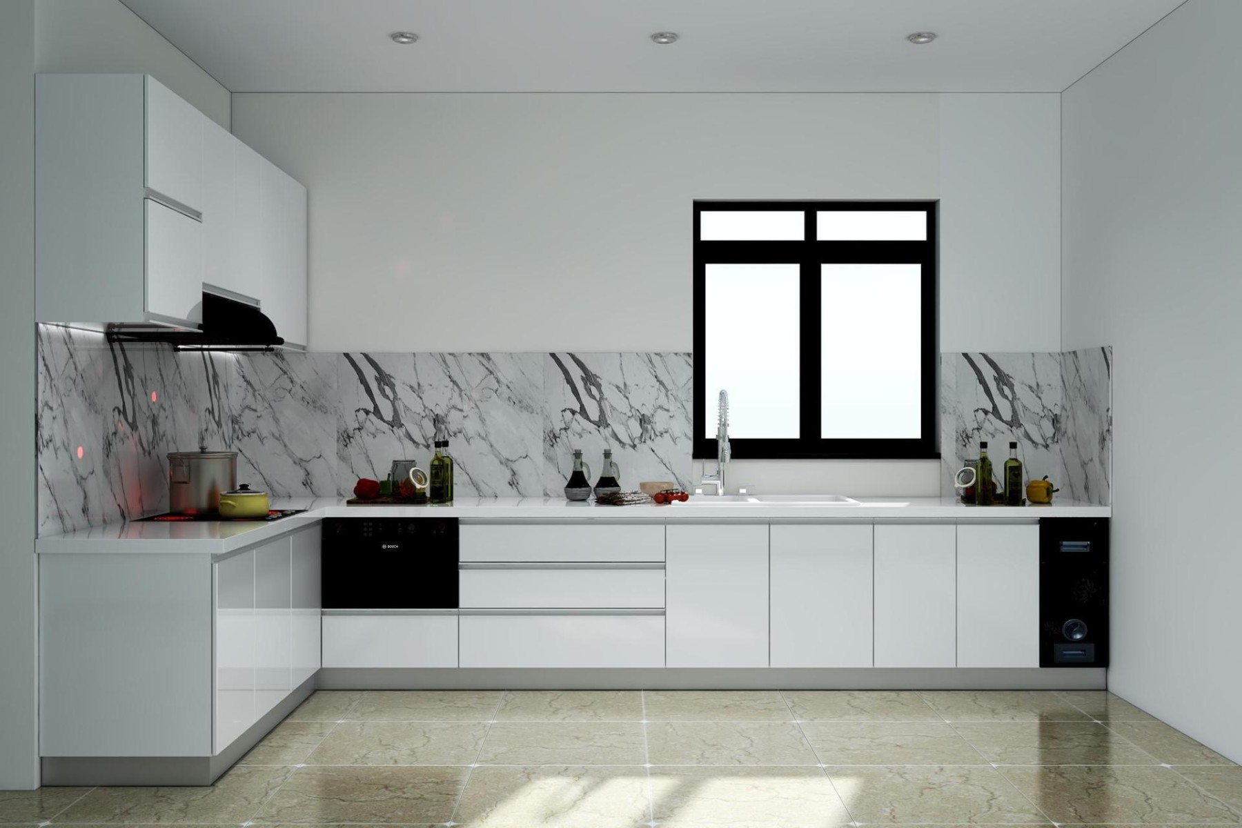 Tủ bếp nhựa acrylic tông trắng 2