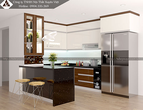 Mẫu tủ bếp nhựa Sơn men bóng ô tô và Laminate Bình Thạnh- Anh Tú- hiện trạng