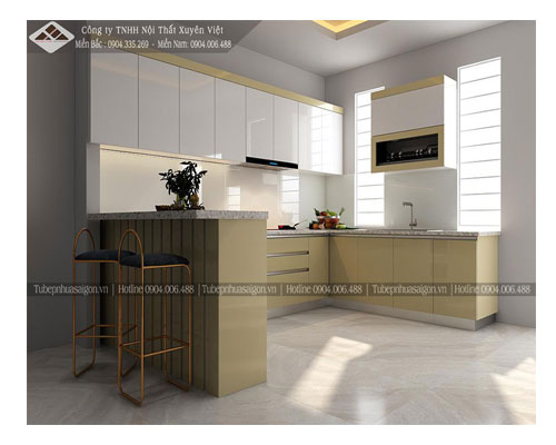 Hiện trạng bộ tủ bếp gỗ cô Thủy đang sử dụng trước khi lắp tủ bếp nhựa acrylic tại Xuyên Việt 1