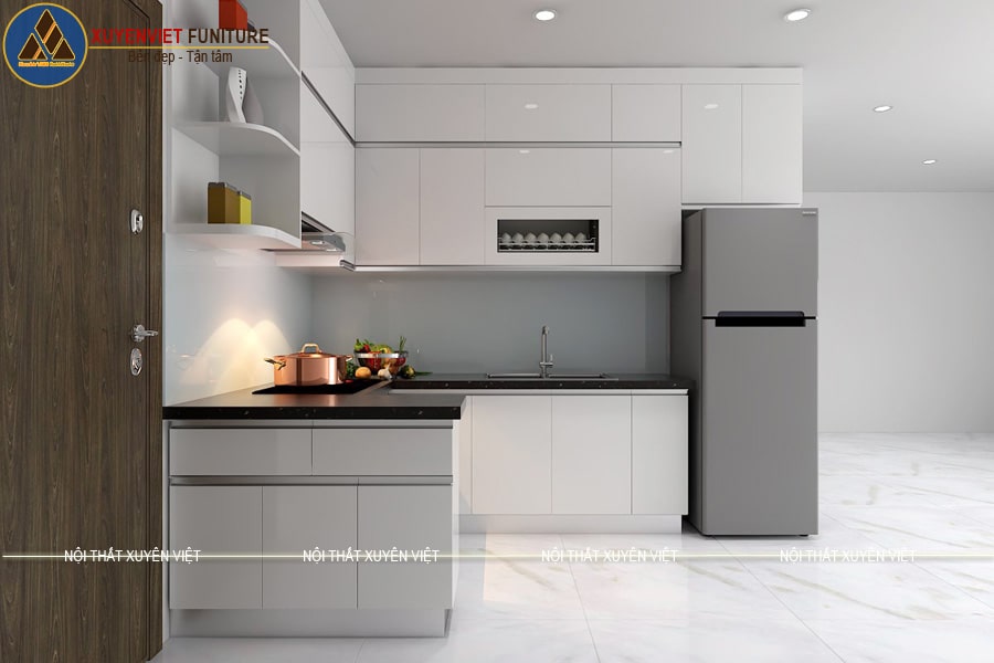 Tủ bếp nhựa tông trắng hiện đại