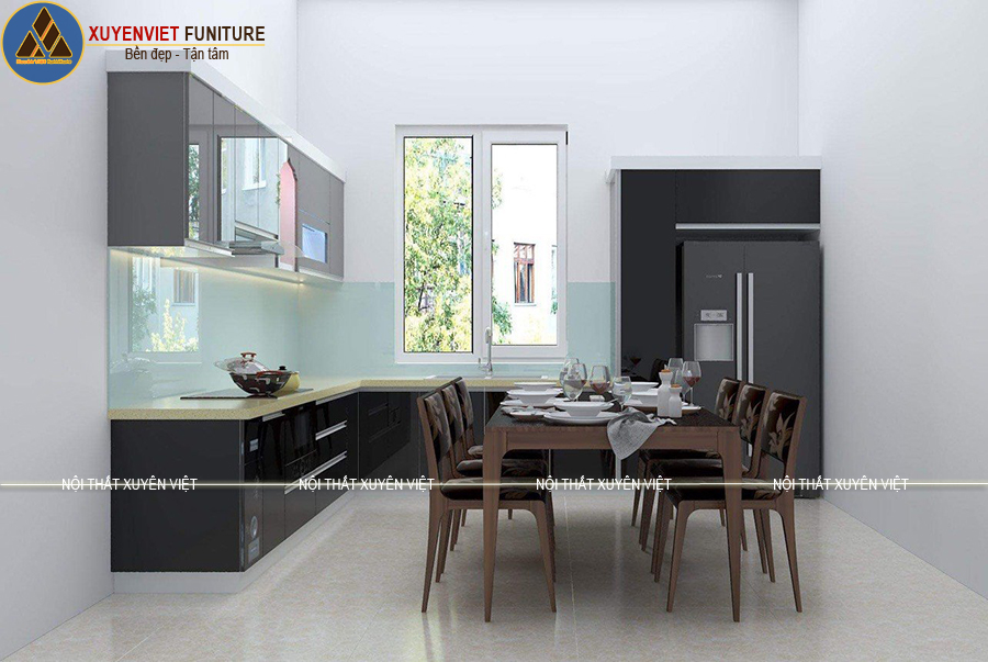 Combo tủ bếp cao cấp, tủ quần áo, tủ kệ ti vi hiện đại nhà chị Chi.