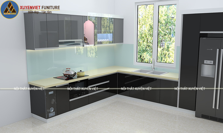 Combo tủ bếp cao cấp, tủ quần áo, tủ kệ ti vi hiện đại nhà chị Chi.