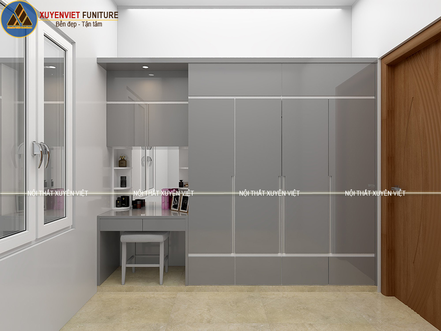 Combo tủ bếp cao cấp, tủ quần áo, tủ kệ ti vi hiện đại nhà chị Chi.