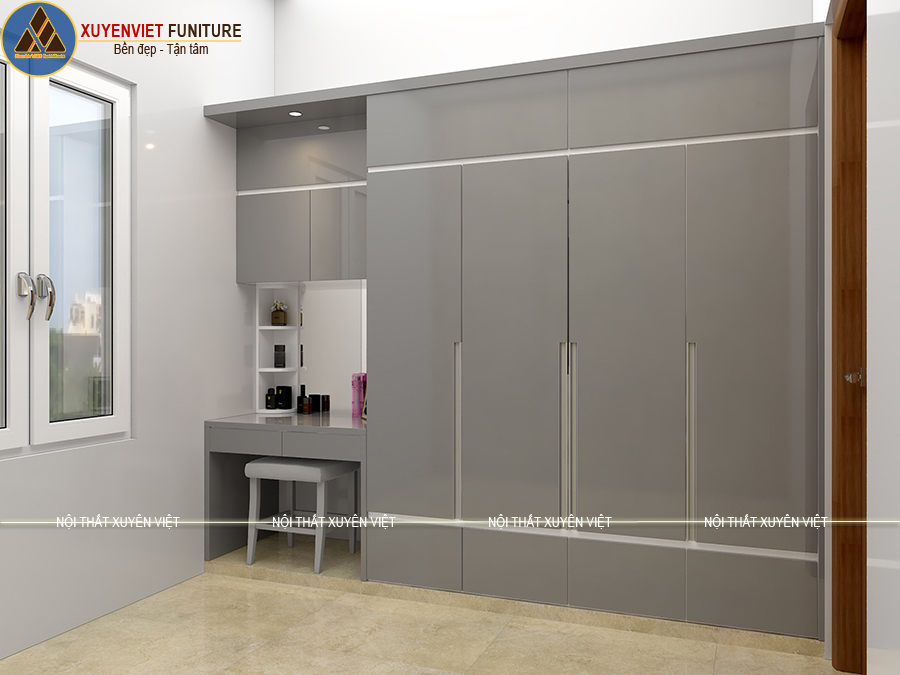 Combo tủ bếp cao cấp, tủ quần áo, tủ kệ ti vi hiện đại nhà chị Chi.