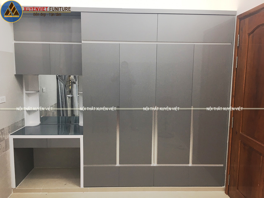 Combo tủ bếp cao cấp, tủ quần áo, tủ kệ ti vi hiện đại nhà chị Chi.