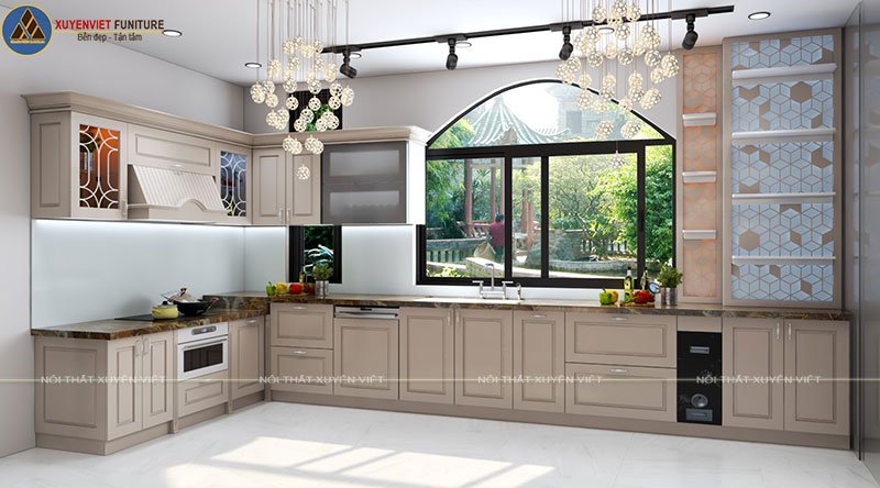 Tủ bếp nhựa tân cổ điển mang vẻ đẹp sang trọng