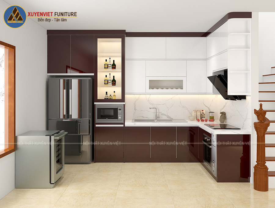 Mẫu tủ bếp hiện đại nhà anh Hà