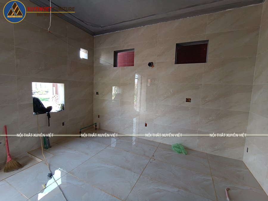 Tủ bếp nhựa giả gỗ cao cấp nhà chị Hằng - Vĩnh Hưng, Hà Nội