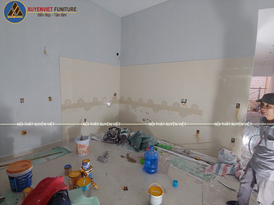 Hiện trạng tủ bếp chữ L đẹp nhà chị Hương-Hải Phòng