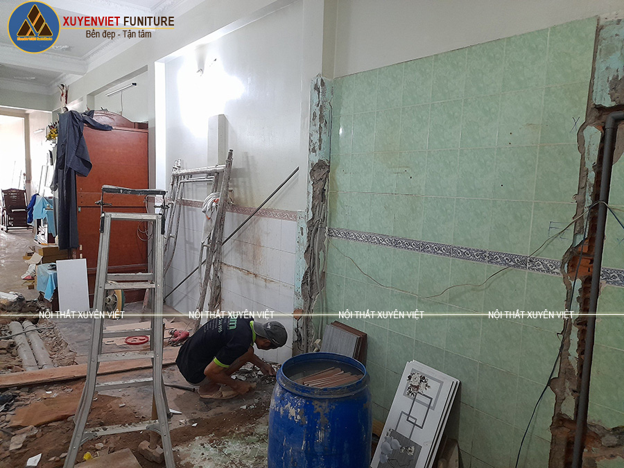 Hiện trạng tủ bếp chữ L hiện đại nhà anh Khang- Gò Vấp