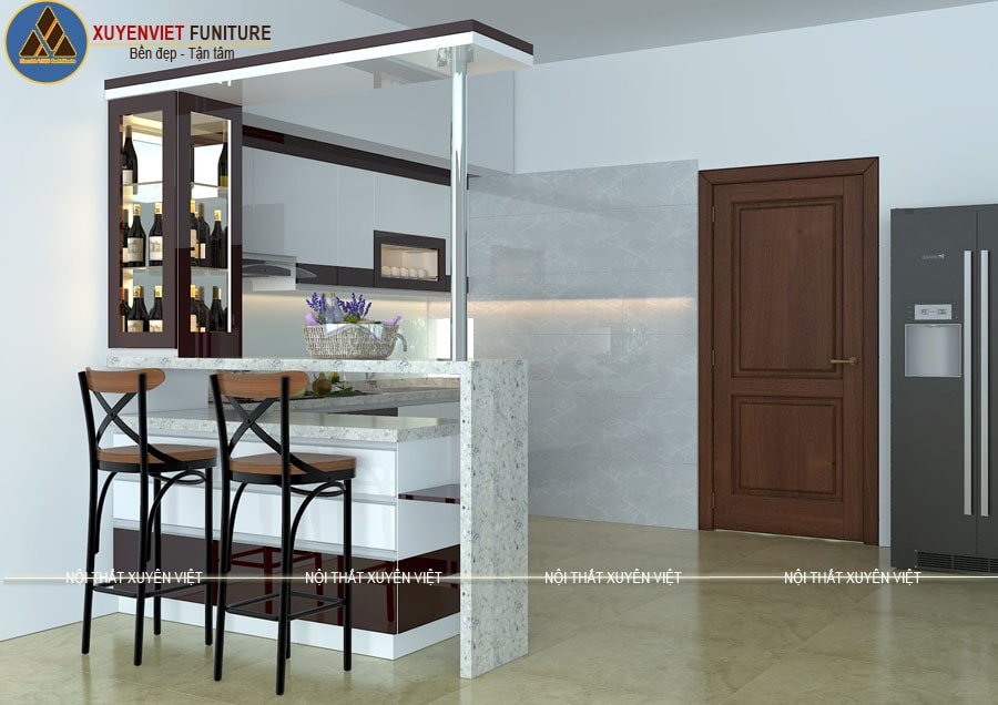 Mẫu tủ bếp có quầy bar cực ấn tượng nhà anh Biển – Hưng Yên