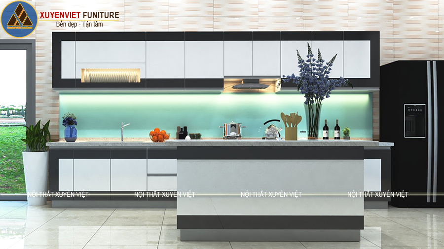 Mẫu tủ bếp nhựa đẹp có bàn đảo nhà chị Vân - Vũng Tàu