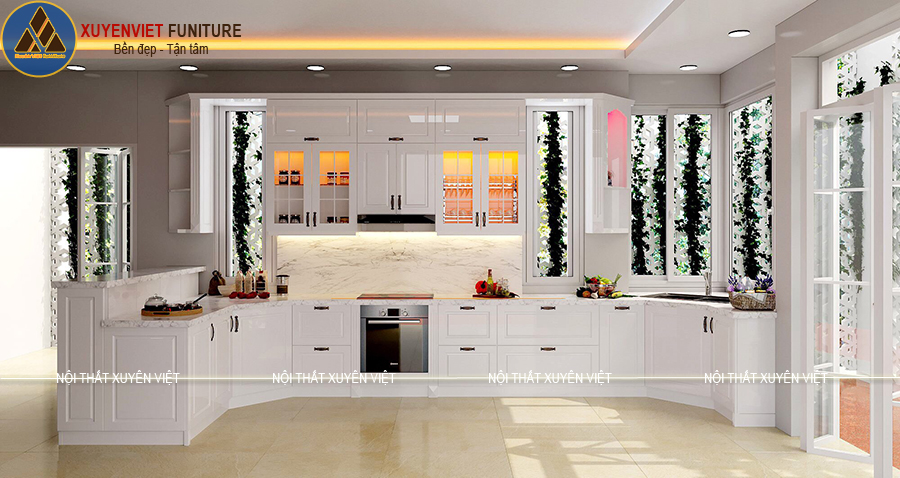 Tủ bếp nhà cô Huệ nổi bật với những đường nét đầy tinh tế Thay thế tủ MDF bằng tủ bếp nhựa tân cổ điển cao cấp nhà cô Huệ