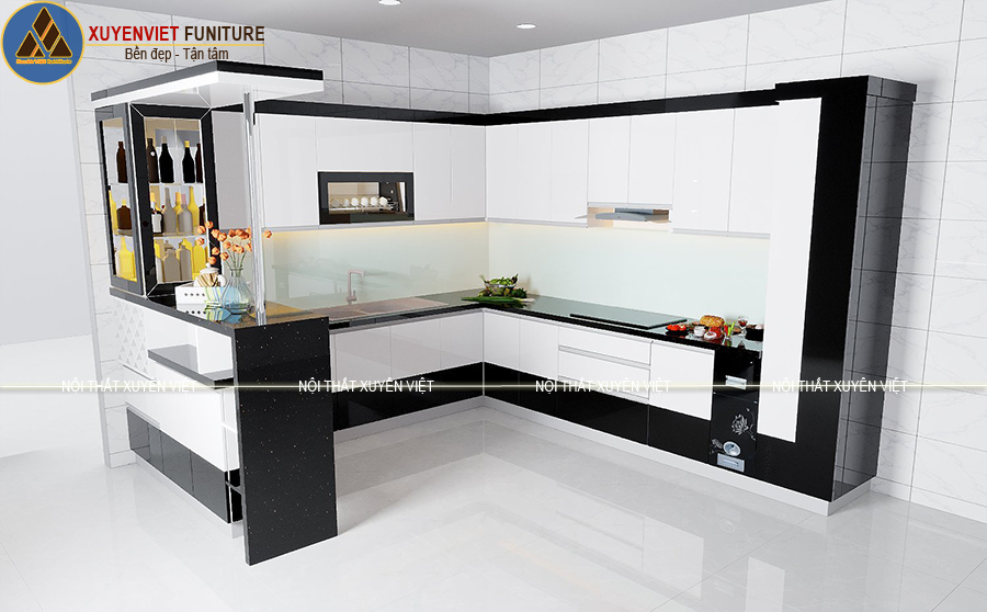 Thi công tủ bếp nhựa chữ U hiện đại nhà chị Liên - Hải Phòng