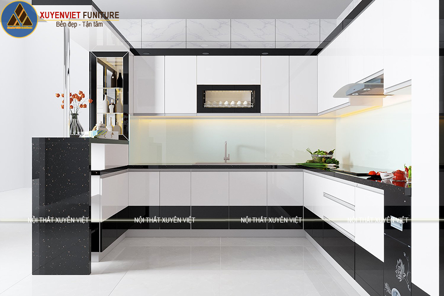 Thi công tủ bếp nhựa chữ U hiện đại nhà chị Liên - Hải Phòng