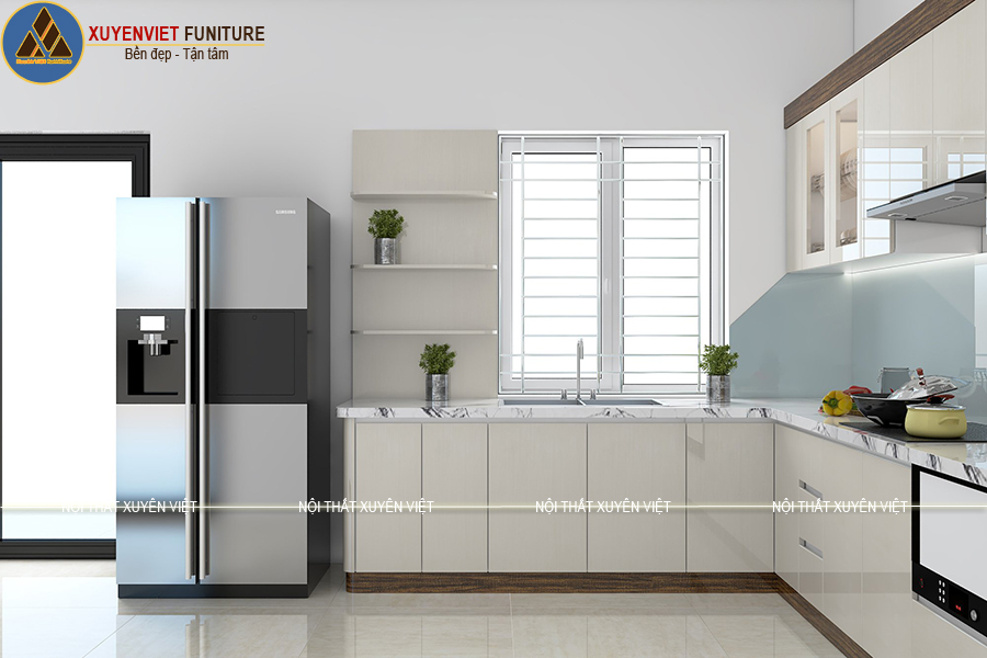 Thi công hệ tủ bếp Laminate hiện đại nhà anh Thắng – Vinhome Hải Phòng