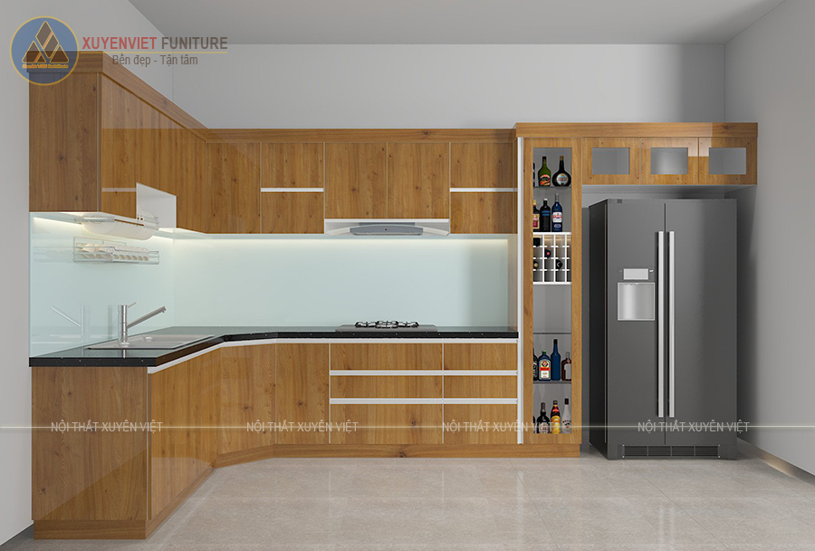 Hình ảnh tủ bếp nhựa PVC phủ laminate giả vân gỗ nhà chị Cảnh - Thủ Đức