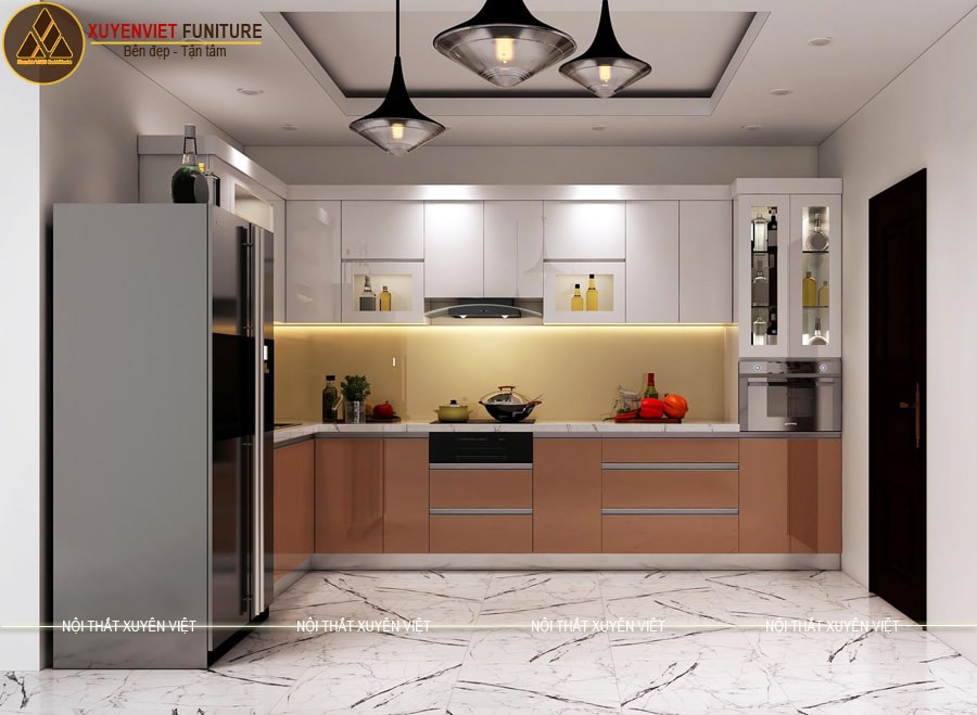 Tủ bếp nhựa đẹp tông trắng nâu cao cấp chỉ có ở Xuyên Việt
