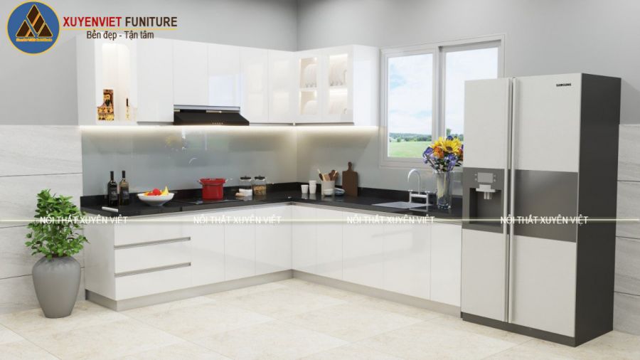 Mẫu tủ bếp nhựa đẹp tông trắng - sự lựa chọn cho người thích sự đơn giản
