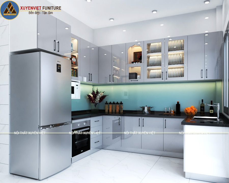 Tủ bếp cao cấp tông ghi siêu đẹp được Xuyên Việt thi công cho nhà chị Diệu - Tiền Giang Tủ bếp cao cấp tông ghi siêu đẹp được Xuyên Việt thi công cho nhà chị Diệu - Tiền Giang