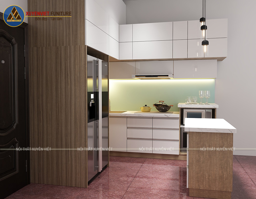 Hình ảnh mẫu tủ bếp bằng nhựa PVC phủ laminate nhà anh Long - Tân Bình