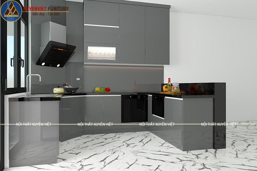 Tủ bếp đẹp bằng nhựa thay thế tủ mdf mối mọt nhà chị Kiều - quận 12.