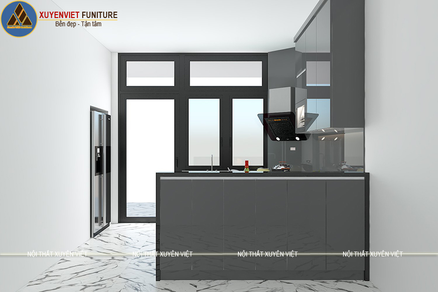 Tủ bếp đẹp bằng nhựa thay thế tủ mdf mối mọt nhà chị Kiều - quận 12.