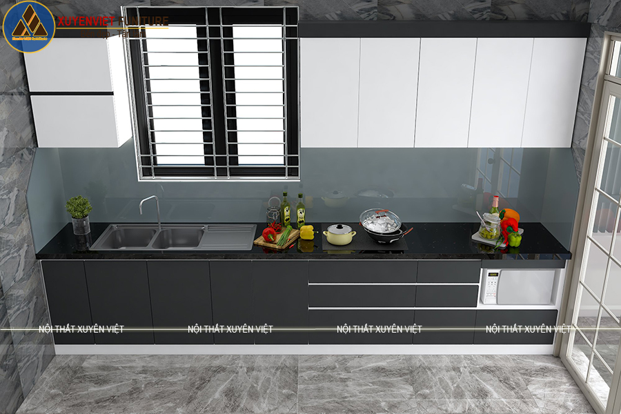 Góc nhìn khác của tủ bếp hiện đại kiểu dáng chữ I Tủ bếp đẹp kiểu dáng chữ I nhà cô Phương Đồng Nai