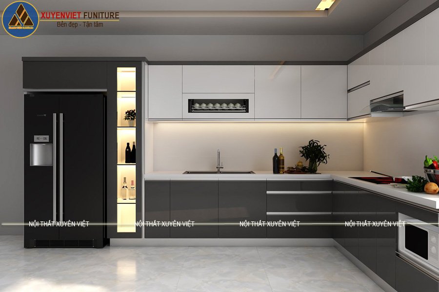 Tủ bếp đẹp tông trắng xám nhà cô Chi - Đồng Nai