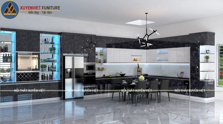 Tủ bếp nhựa laminate cao cấp có vân giả đá nhà chú Hà – Thái Nguyên