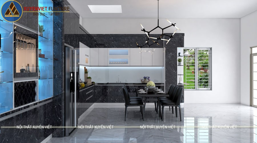 Tủ bếp nhựa laminate cao cấp có vân giả đá nhà chú Hà – Thái Nguyên