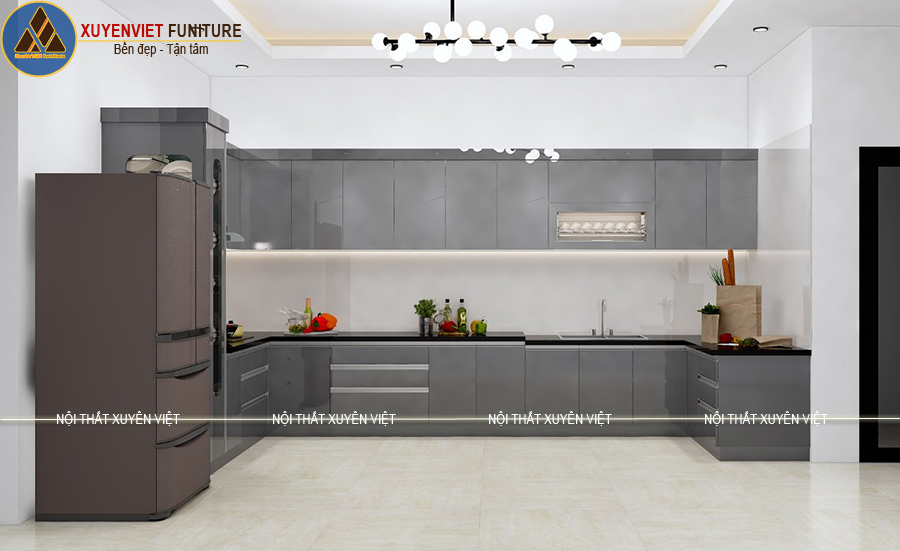 Tủ bếp hiện đại bằng nhựa PVC nhà chị Thương - Đồng Nai