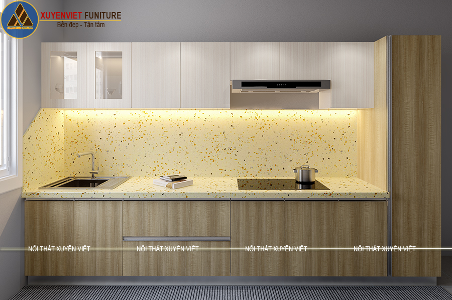 Tủ bếp nhựa laminate nhà chú Minh - Ecopark Hưng Yên