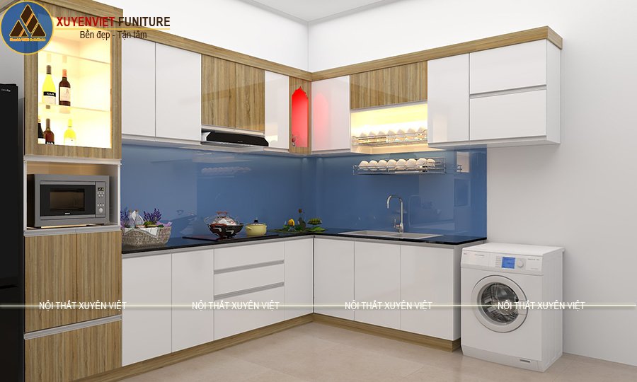 Tủ bếp hiện đại phủ acrylic nhà chú Xuân - Thủ Đức