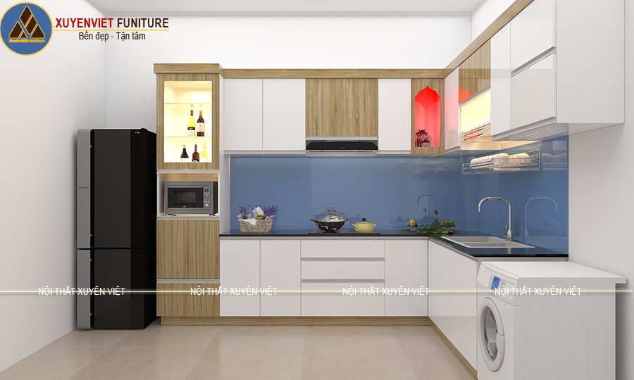 Tủ bếp hiện đại phủ acrylic nhà chú Xuân - Thủ Đức