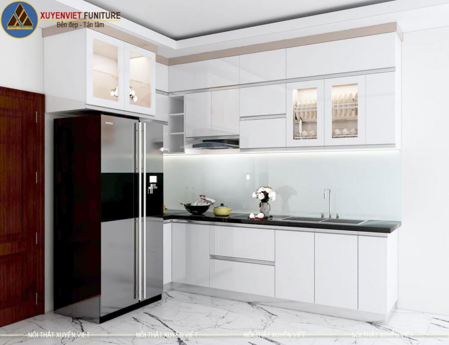 Tủ bếp acrylic bằng nhựa đặc tông trắng siêu đẹp Xuyên Việt thi công cho nhà chị Nhật-Nhà Bè Tủ bếp acrylic bằng nhựa đặc tông trắng siêu đẹp Xuyên Việt thi công cho nhà chị Nhật-Nhà Bè