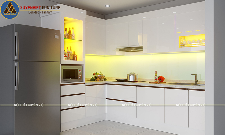 Tủ bếp nhựa cánh phẳng hiện đại nhà cô Nguyệt – Hải Phòng