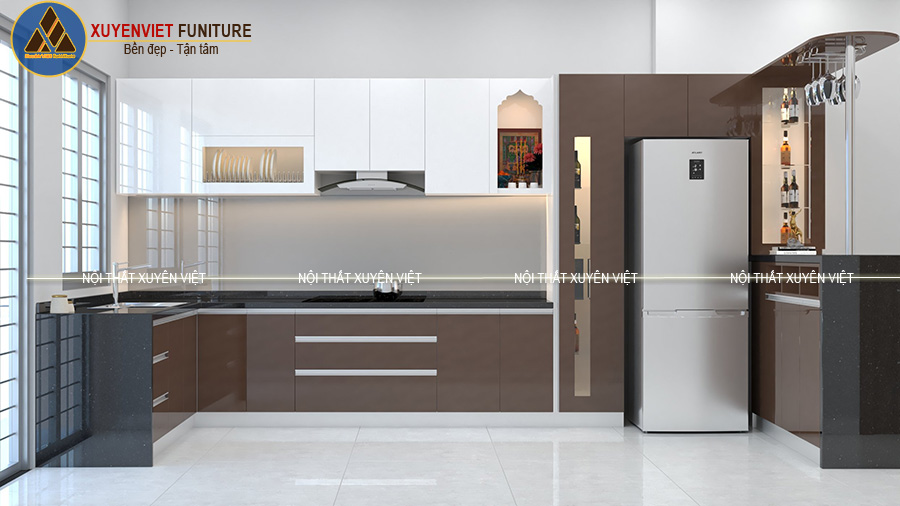 Tủ bếp nhựa cánh phẳng hiện đại nhà chị Thuy- Tiền Giang