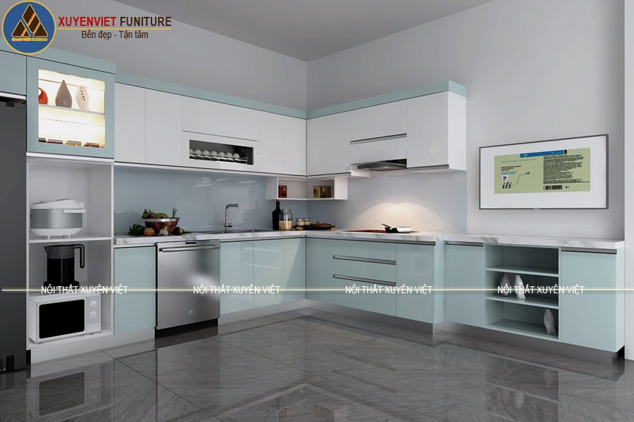 Tủ bếp nhựa đẹp hiện đại nhà anh Trinh - Hà Nội