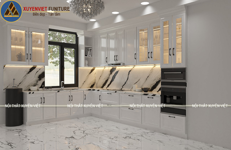 Tủ bếp nhựa tân cổ điển đầy sang trọng Xuyên Việt thiết kế cho nhà chị Phương - Quận 2 Tủ bếp nhựa tân cổ điển đầy sang trọng Xuyên Việt thiết kế cho nhà chị Phương - Quận 2