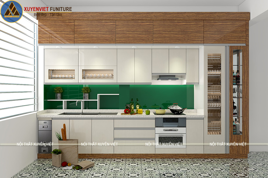 Vẻ đẹp hiện đại của mẫu tủ bếp laminate nhà chú Thành - Hải Phòng Tủ bếp nhựa vân gỗ nhà chú Thành - Hải Phòng
