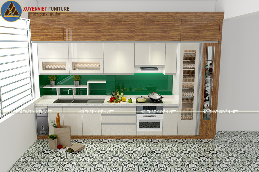 Tủ bếp nhựa vân gỗ mang vẻ đẹp hiện đại được Xuyên Việt thiết kế Tủ bếp nhựa vân gỗ nhà chú Thành - Hải Phòng