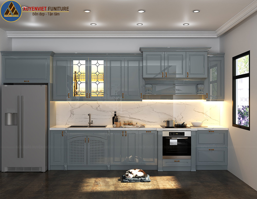 Tủ bếp tân cổ điển cho nhà biệt thự nhà cô Thảo – Quảng Ninh