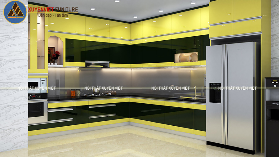 Tủ bếp nhựa cánh boom sơn men bóng nhà chị Trúc- Trà Vinh