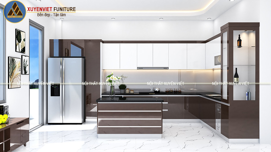 Tủ bếp nhựa Acrylic sang trọng và bền mãi với thời gian nhà anh Thanh