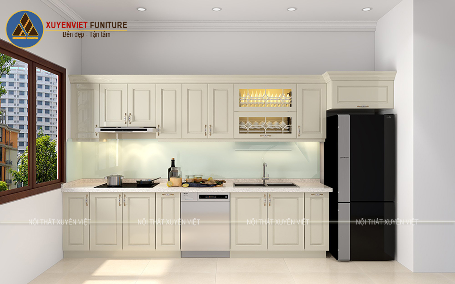 Mẫu tủ bếp chữ i nhà chị Huế - Hà Nam