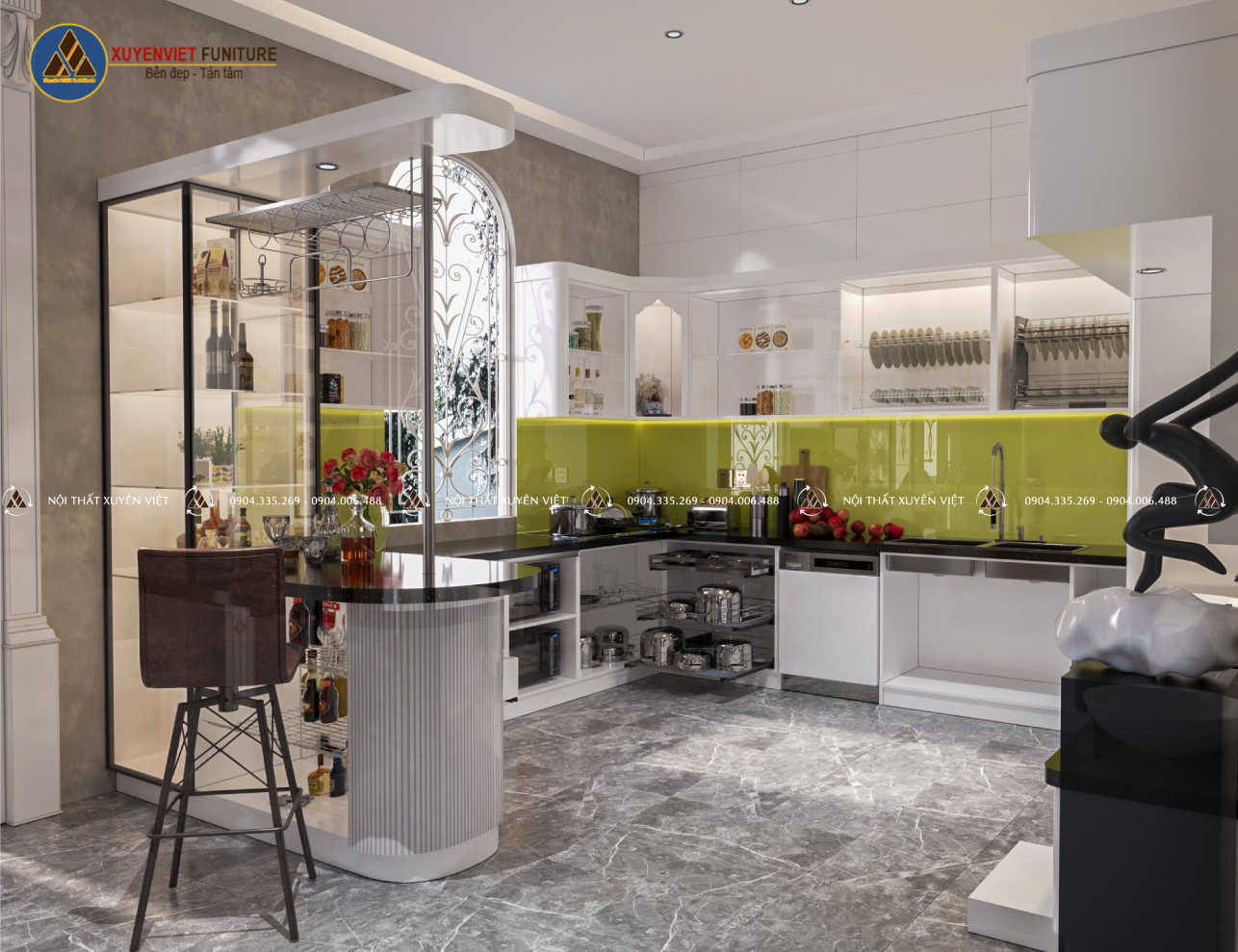 Bộ Tủ bếp nhựa kết hợp quầy Bar nhà cô Ánh - Sóc Trăng