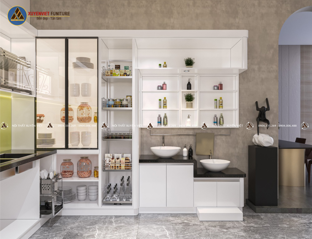 Bộ Tủ bếp nhựa kết hợp quầy Bar nhà cô Ánh - Sóc Trăng