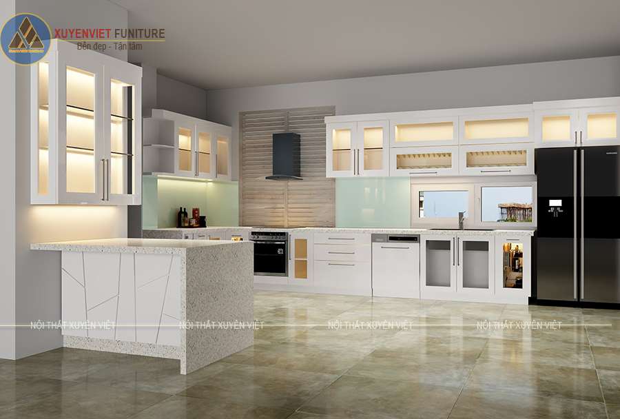 Hình ảnh mẫu tủ bếp nhựa phủ acrylic bóng gương cao cấp nhà anh Huy - Quận 10