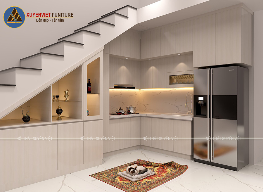 Hình ảnh tủ bếp nhựa phủ laminate nhà chị Hoa - Bến Tre